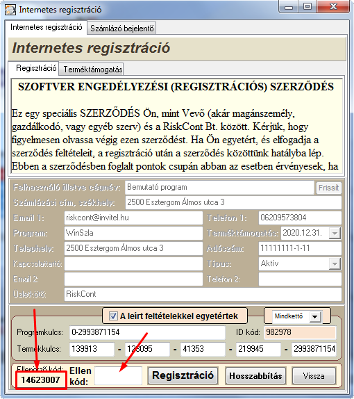 WinSzla regisztráció