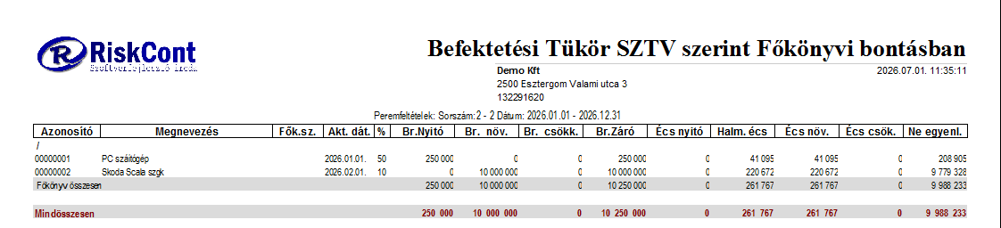 Eszköz-nyilvántartás – bemutató képernyőkép