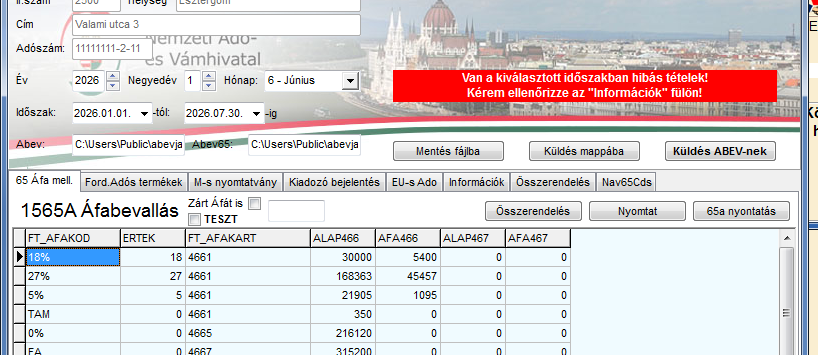 Adóanalitikák – bemutató képernyőkép