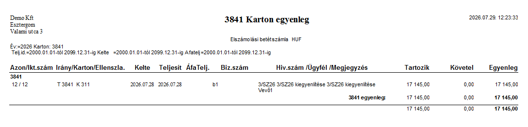 Bankszámlakezelés – bemutató képernyőkép
