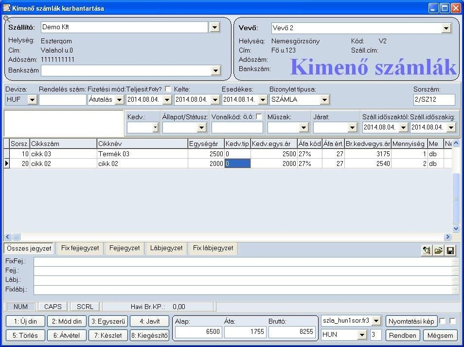 Ügyviteli rendszer – bemutató képernyőkép