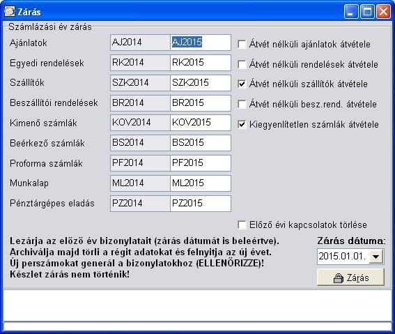 Évzárás és váltás – bemutató képernyőkép