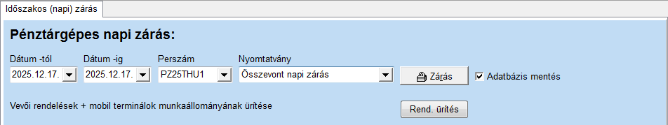Időszaki napi zárás – bemutató képernyőkép
