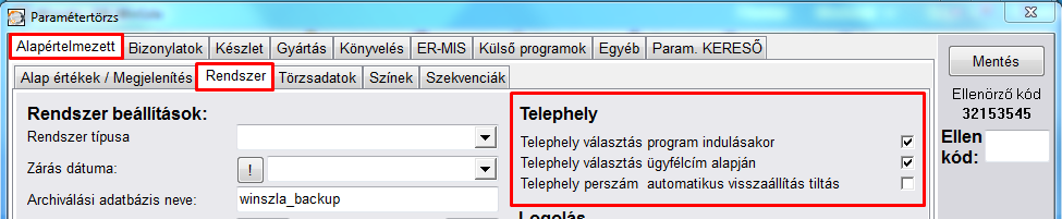 Telephely választó – bemutató képernyőkép