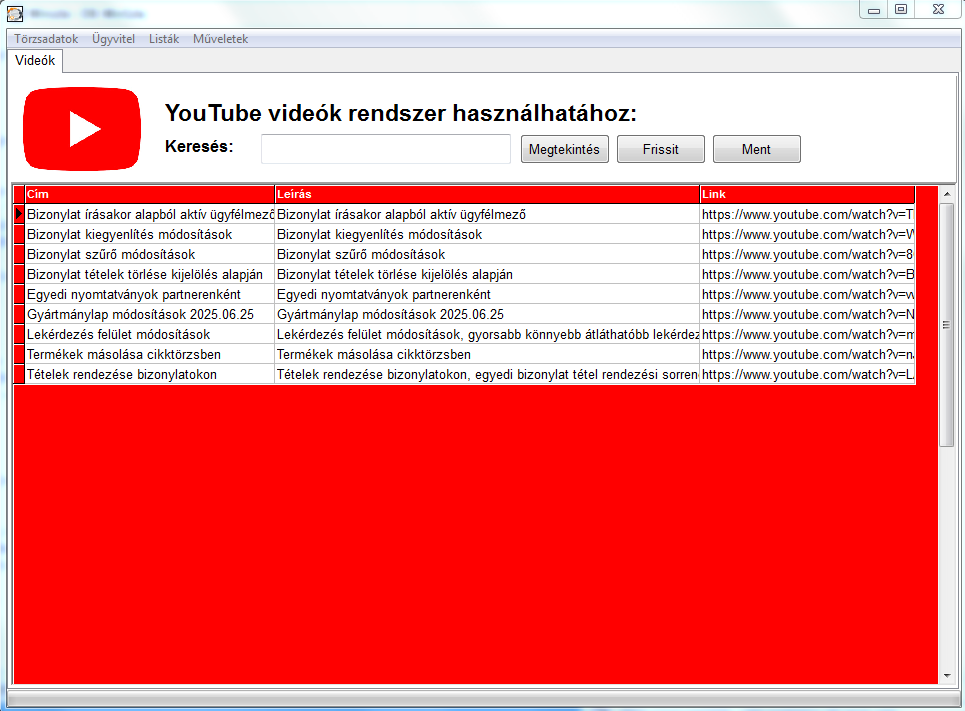 Videók – bemutató képernyőkép