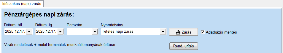 Időszaki napi zárás – bemutató képernyőkép